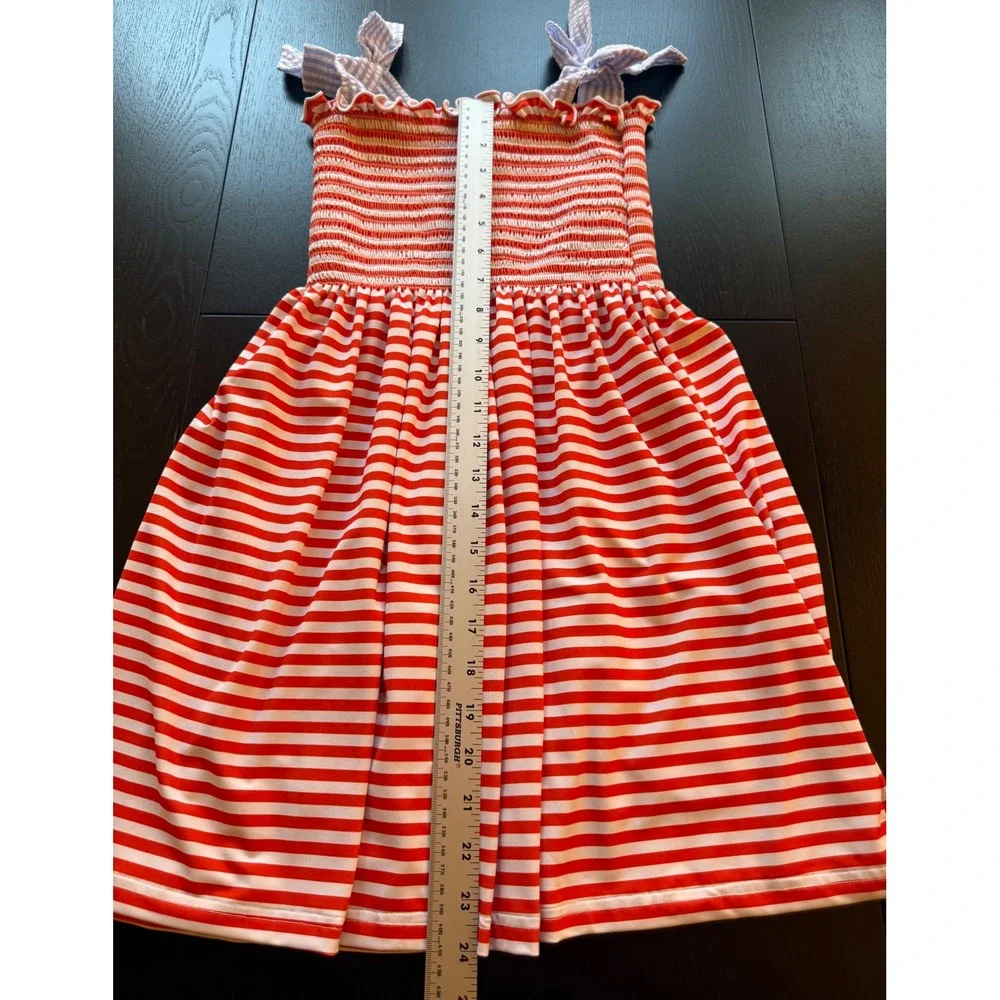 BB Baby Crab Smocked Sundress Girls Size 7 Striped Bow Sleeves Summer Resortwear - Picture 11 of 15